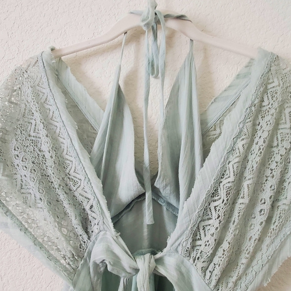 Promesa Saving Grace Sage Green High Low Above Knee Boho Halter Dress S Feminine - Picture 10 of 15